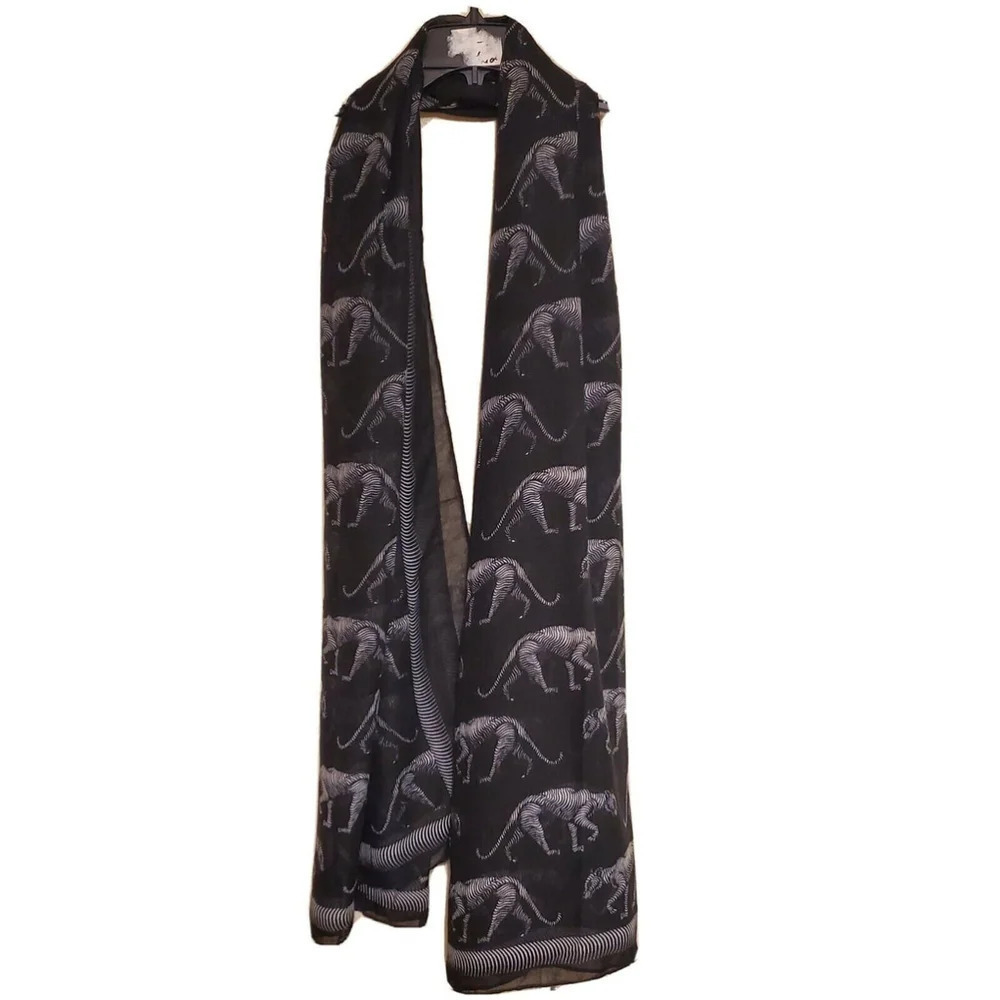 Printed Village Luxury Black Long Scarf Leopard‎ Print Design Womens Fashion NWT
